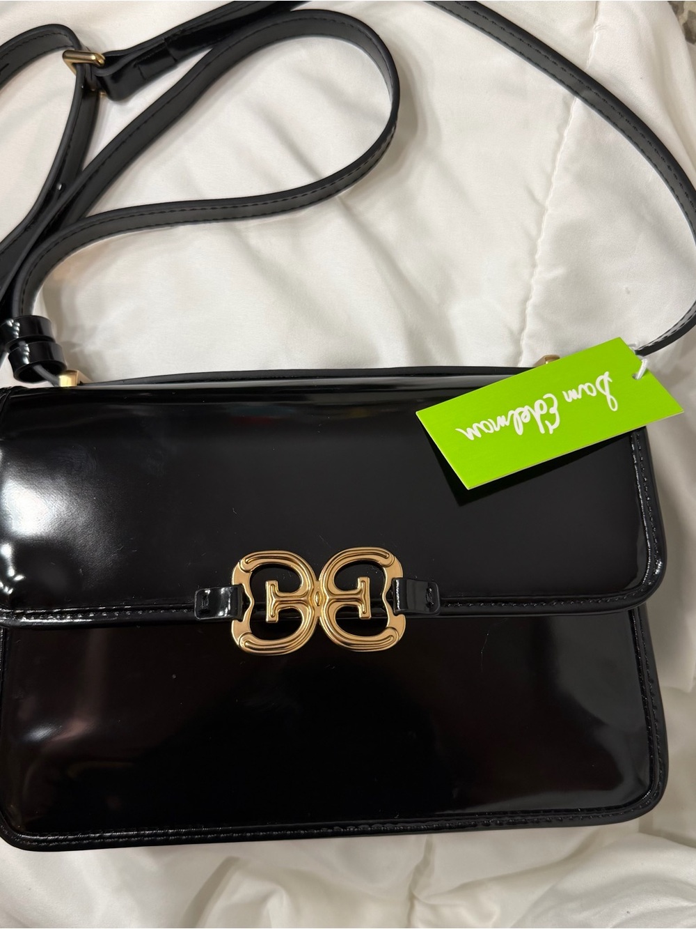 Sam Edleman Christy Box Small Convertible Shoulder Bag Black with Gold Hardware